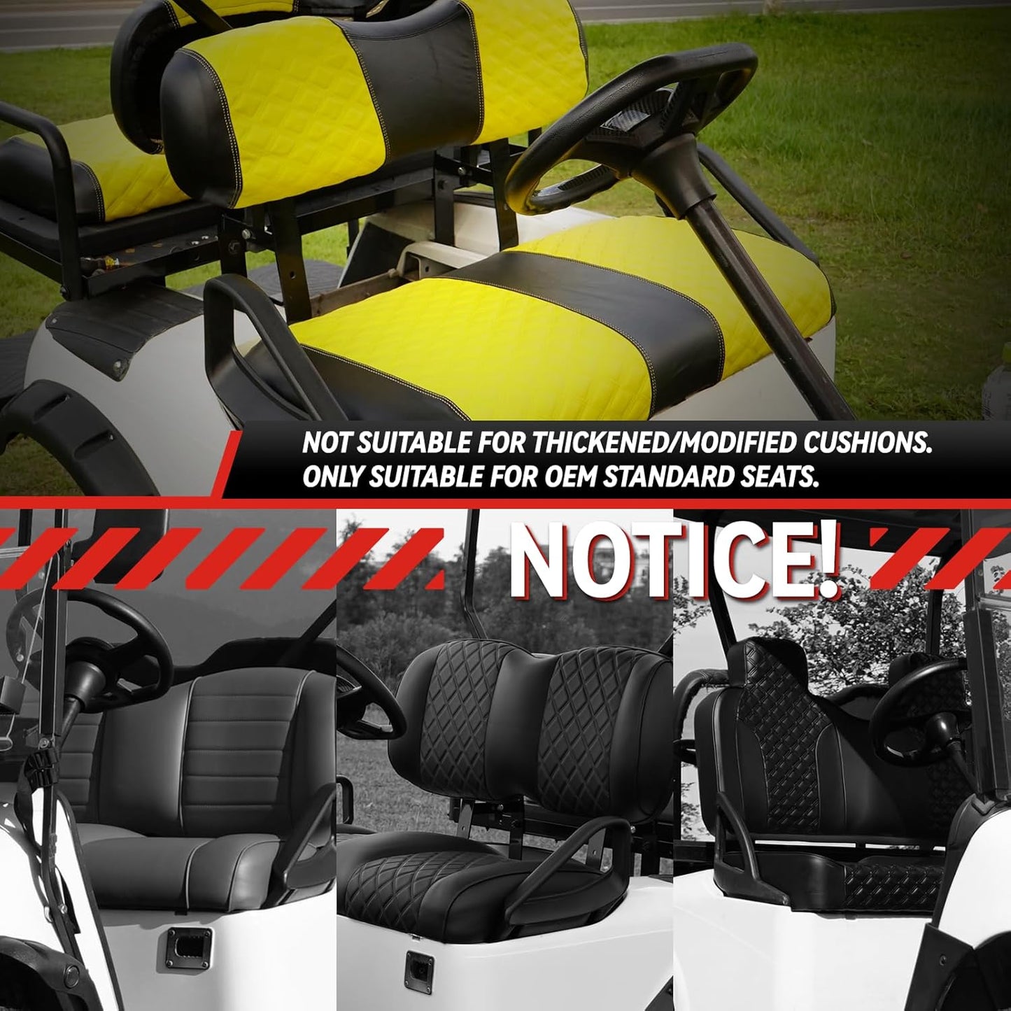 Golf Cart Seat Covers for EZGO TXT 1994-2013 Front OEM Universal Seat Cushion, Marine Grade Vinyl Leather EZGO TXT Seat Covers/Easy to Install-Yellow (2PCS)