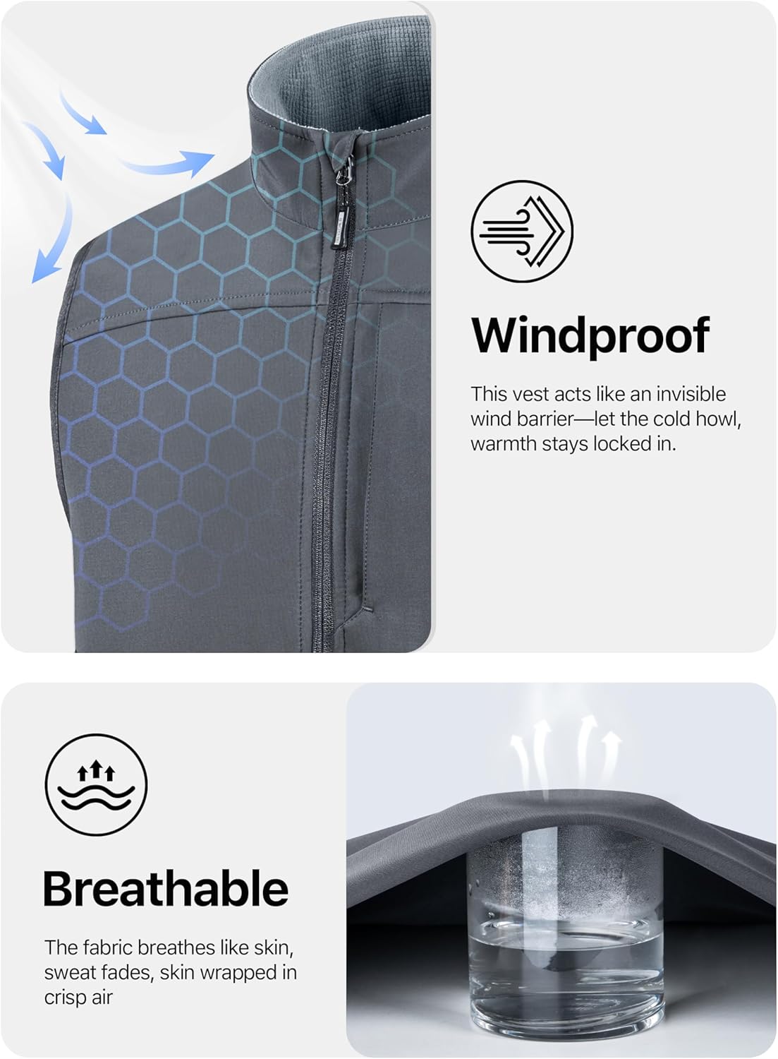 FREE SOLDIER Men's Lightweight Golf Vest Outerwear Windproof Sleeveless Softshell Jacket Running Vest