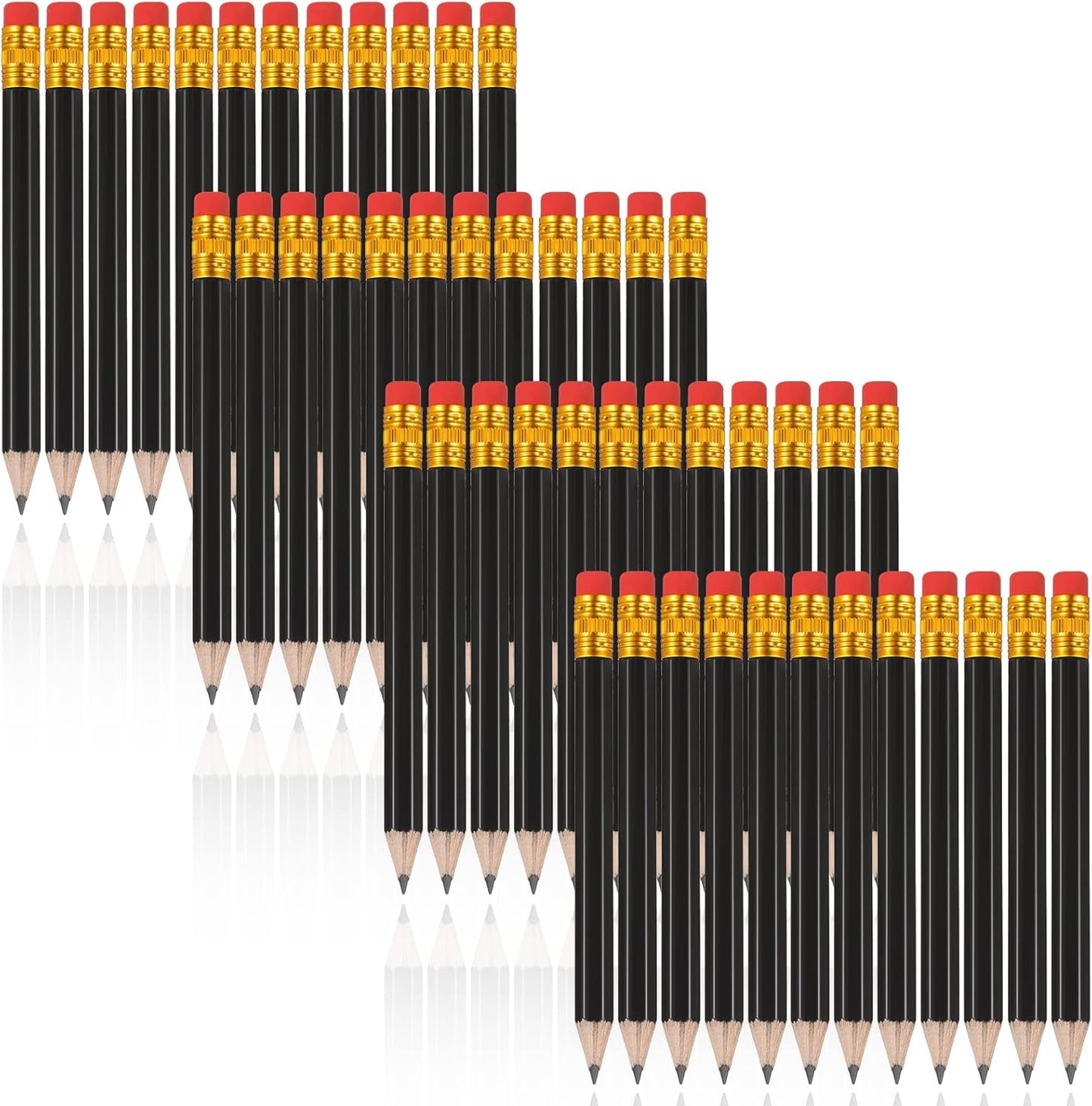 Zonon 48 Pieces Golf Pencils Mini Half Pencils with Eraser Short with Erasers Bulk Small for Kids HB Wedding Bridal School Office Writing Drawing Pocket(Black)