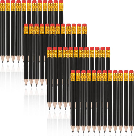 Zonon 48 Pieces Golf Pencils Mini Half Pencils with Eraser Short with Erasers Bulk Small for Kids HB Wedding Bridal School Office Writing Drawing Pocket(Black)