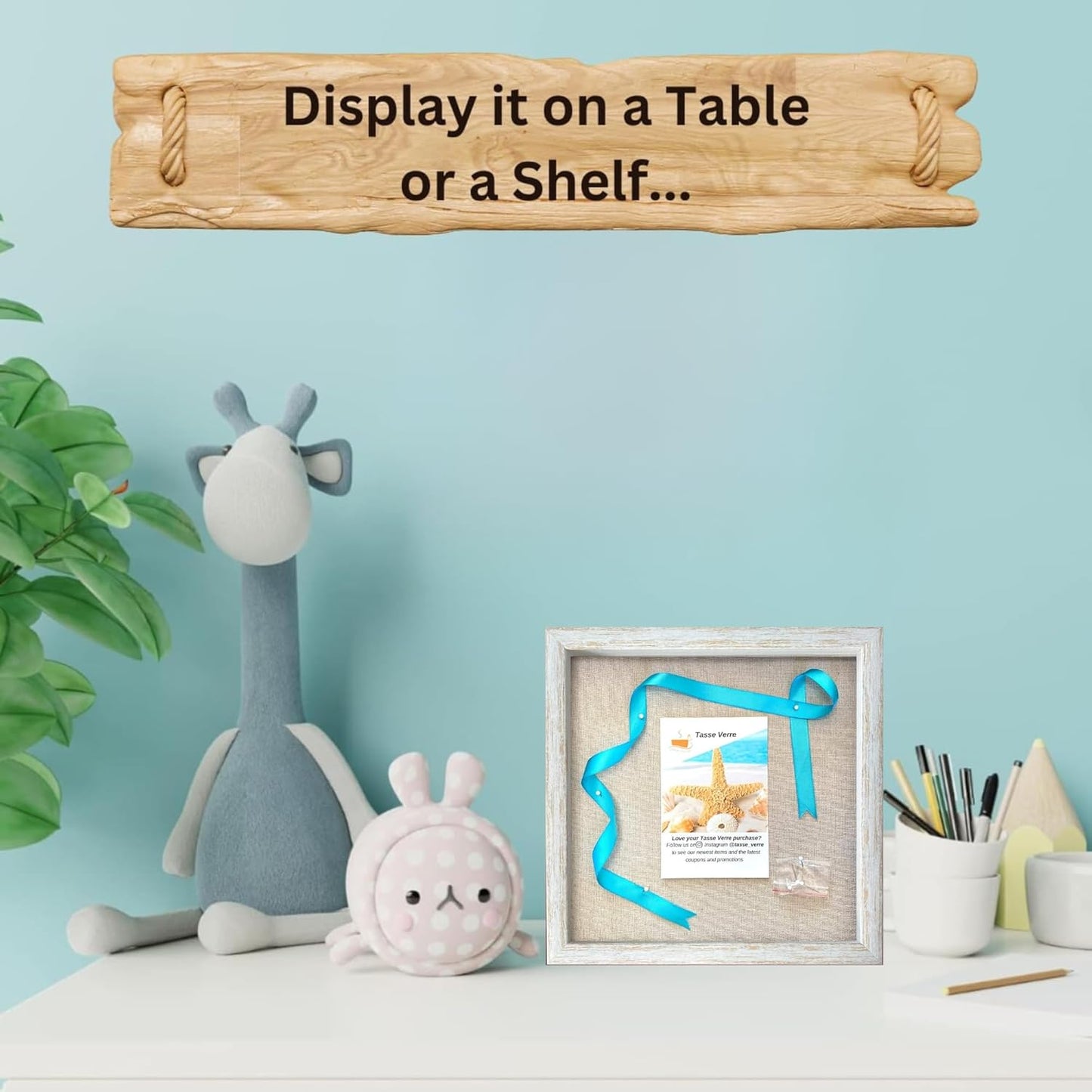 Tasse Verre 12x12 Rustic Display Shadow Box (2-Pack) Frame w/Linen Background and 16 Stick Pins - Ready to Hang Shadowbox Picture Frame - Box Display Baby Memorabilia Wedding