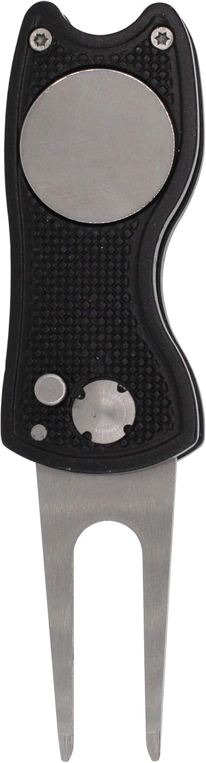 Golf Divot Repair Tool with Magnetic Ball Marker, Metal and Foldable Design