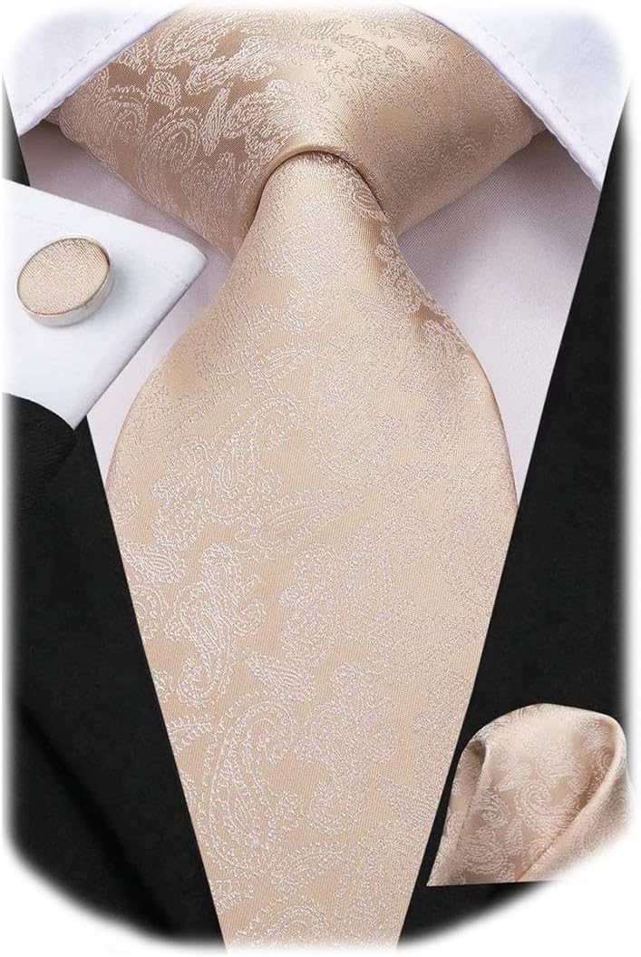 Hi-Tie Men 63inches Tie Set Extra Long Necktie Paisley Tie Pocket Suqare Cufflinks Big and Tall Men Tie