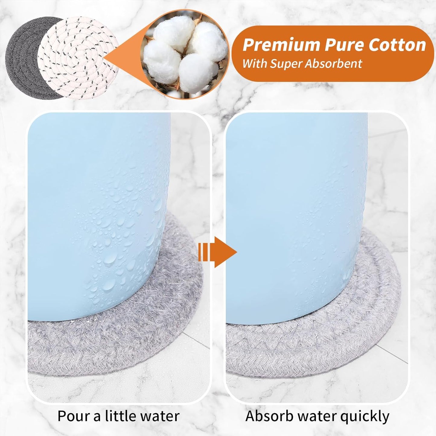 Mckanti 10 Pcs Round Cotton Coasters with Holder, 5 Colors Absorbent Drink Coasters for Home Decor, Grey