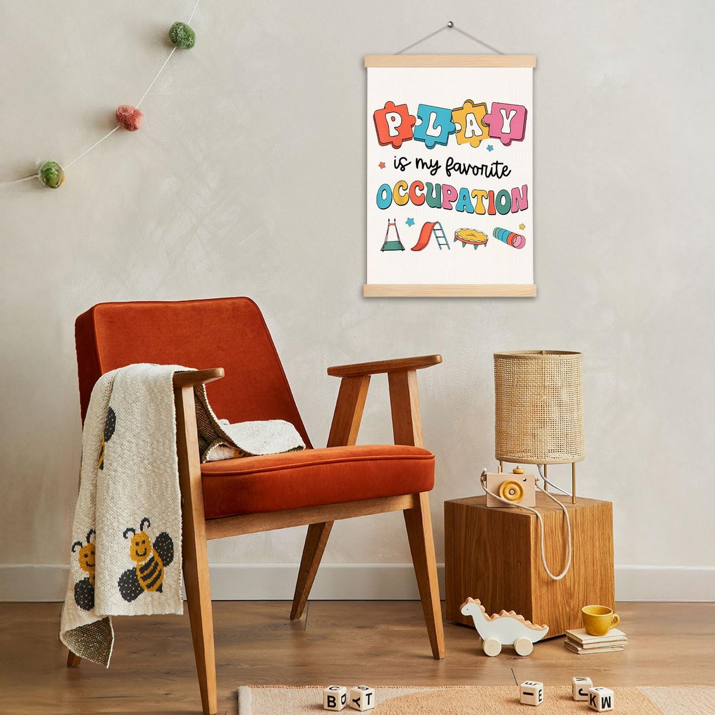 Occupational Therapy Posters, Play is My Favorite Occupation Wall Art With Wooden Poster Hanger, Occupational Therapy OTA Decor for Classroom Playroom Nursery School, 12.5x17 Inch