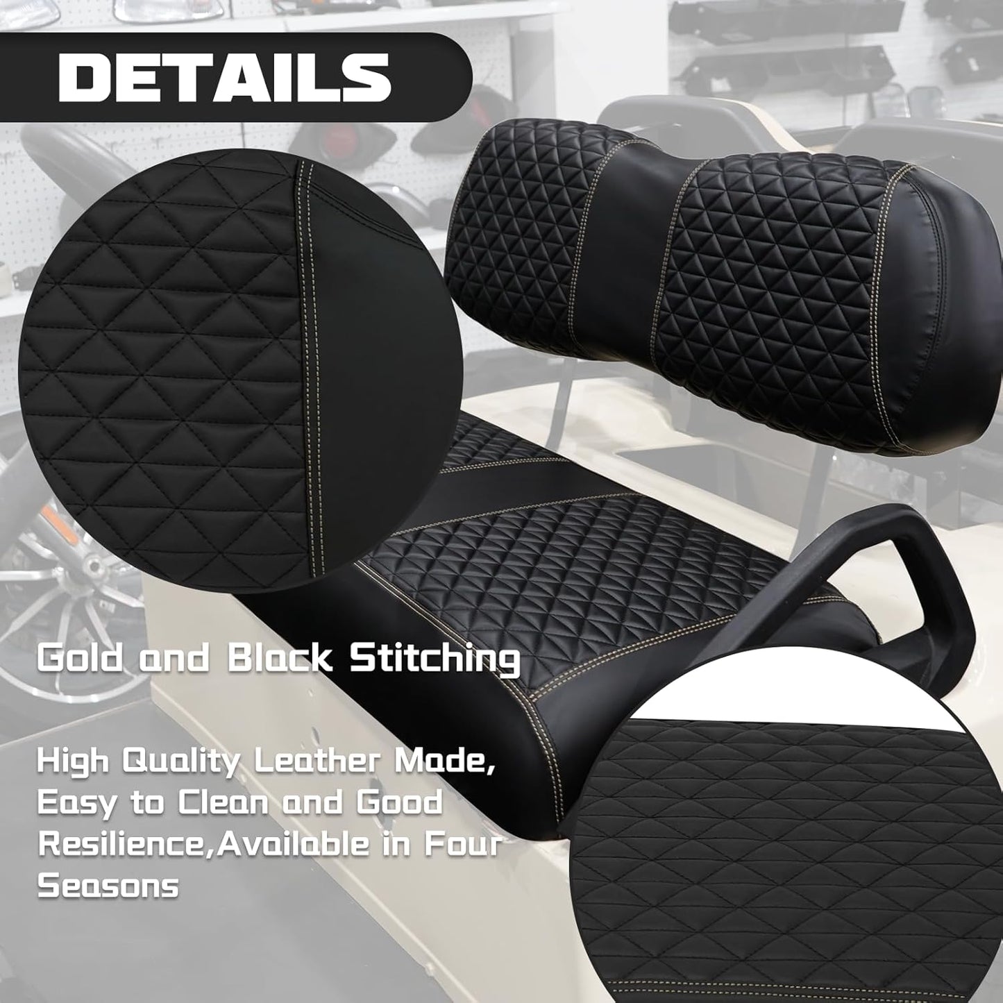 XUANYUDG0769 Golf Cart Front and Rear Seat Covers for EZGO TXT/RXV Club Car DS/Precedent Yamaha G29, Vinyl Leather Made/Adjustable Straps and Retractable Buckle/No Stapler Required,4PCS