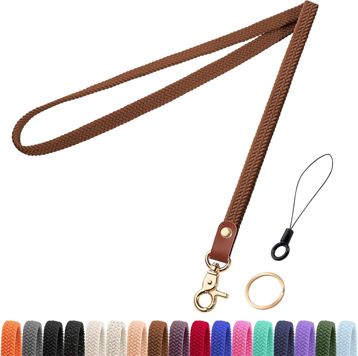 Fishent Stretchy Thin Lanyards for Keys ID Badges, Cute Long Teacher Neck Key Lanyard Keychains for Women Men Wallet Phone(Dark Brown)