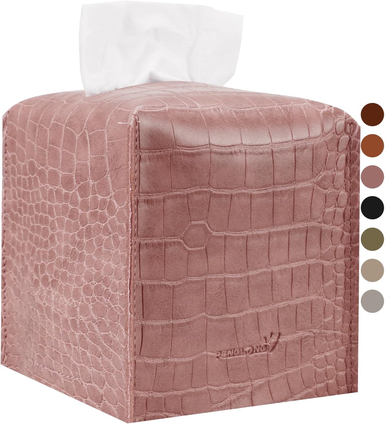 Tissue Box Cover 5X5X5'' PU Leather Tissue Holder Square Tissue Cube Box Organizer for Bathroom Vanity Countertop, Car, Night Stands, Office, Home, Kitchen (SnakePink, 1Pack)