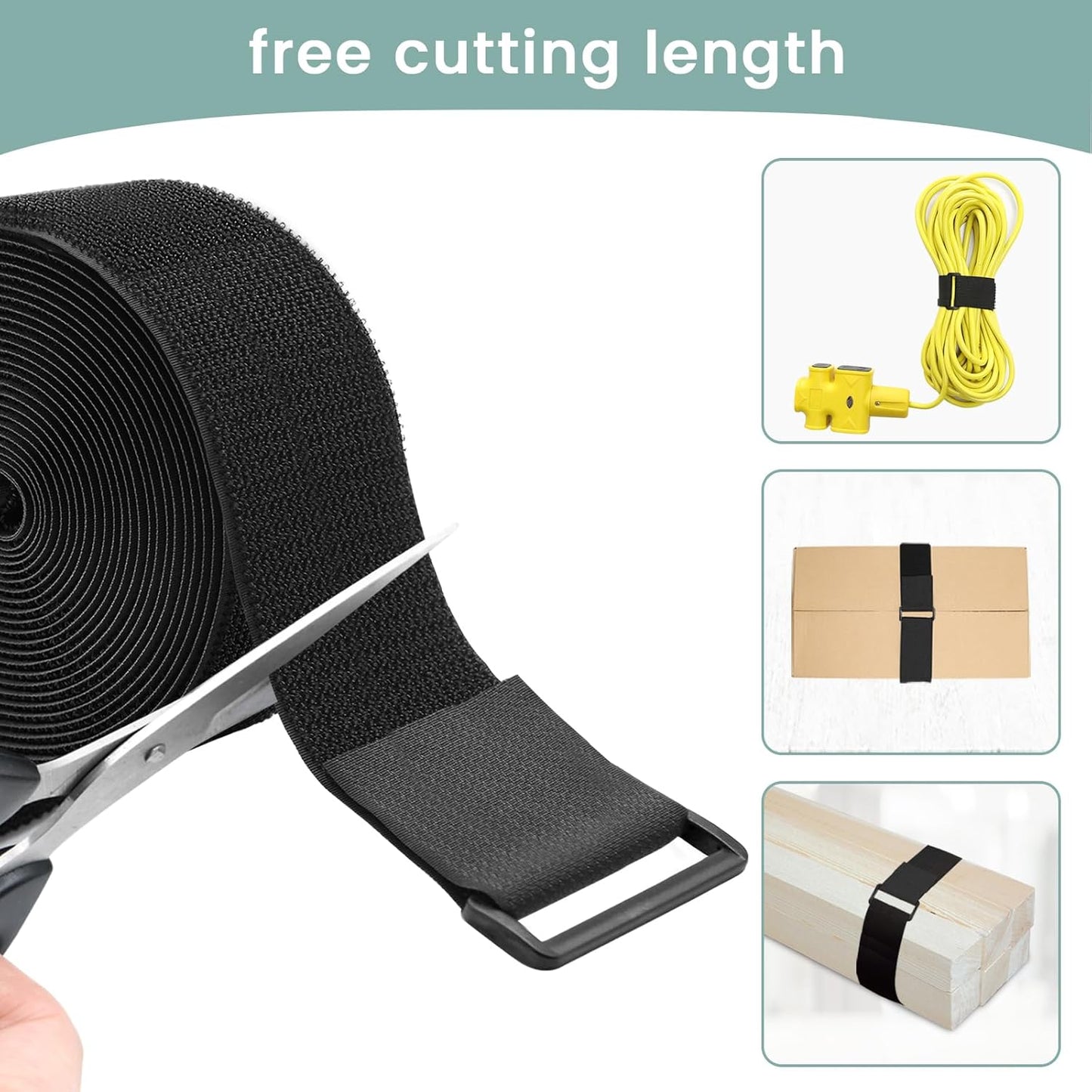1.5In x 32Ft Cable Straps Heavy Duty With 40 Buckles, Black Hook and Loop Straps, Reusable Cable Ties for Organizer or Storage