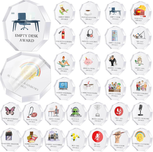 30 Pcs Funny Trophy Awards Gifts Bulk Christmas Small Clear Acrylic Team Reward Medallions for Employee Staff Appreciation Coworker Teacher Nurse Office