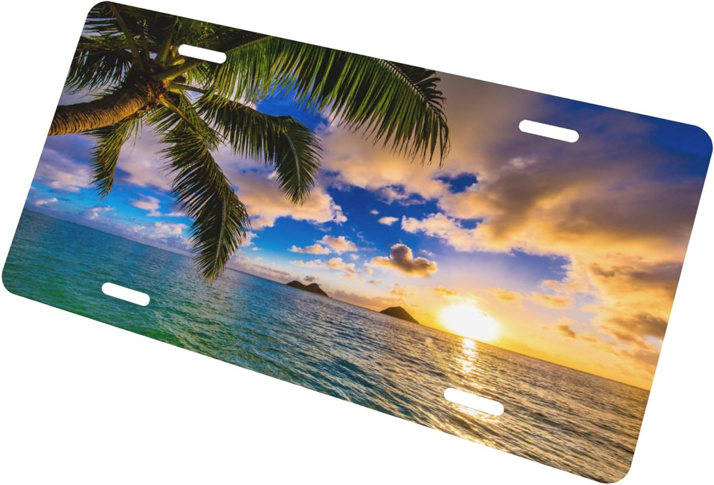 Palm Tree Ocean Summer License Plate Funny Aluminum Front License Plates Decorative Waterproof Rust-Free Metal Car Plate Covers for Women Men Car Tag Accessories fit Truck SUV Rv 12 X 6 Inch