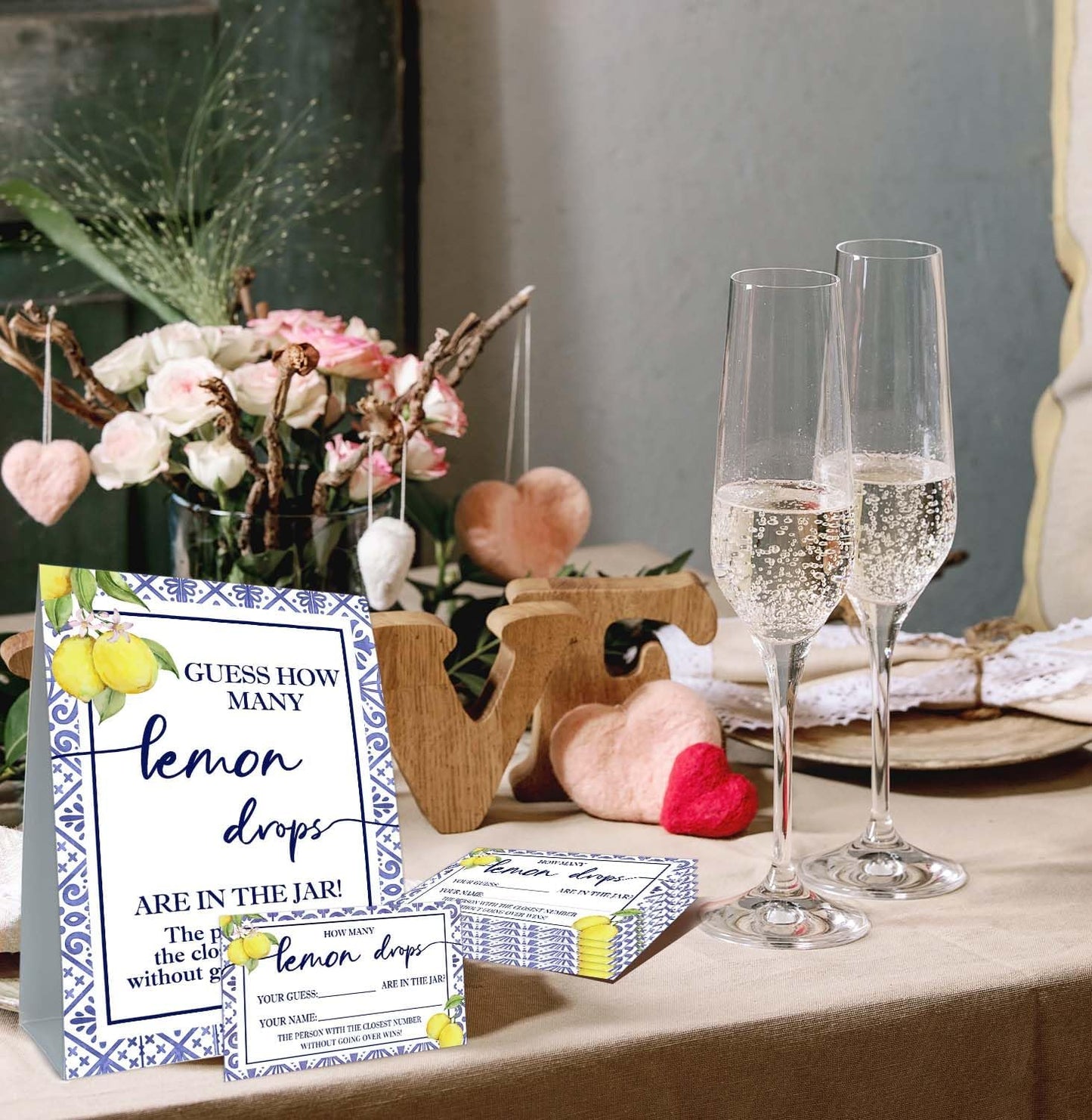 Lemon Baby Shower Games, Guess How Many Card, Lemon Baby Shower Decorations, Party Games & Activities, 50 Cards and Sign