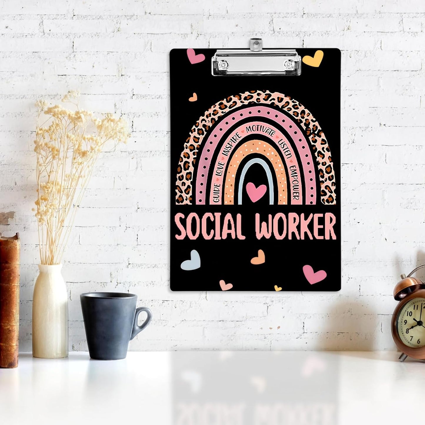 Plastic A4 Clipboards, Cute Fashion Clipboard Decorative, 12.2" x 8.7" Standard A4 Size Clipboards, Plastic Acrylic Clipboard for Teacher, Social Worker, Students,Women, Office Supplies(Social Worker)