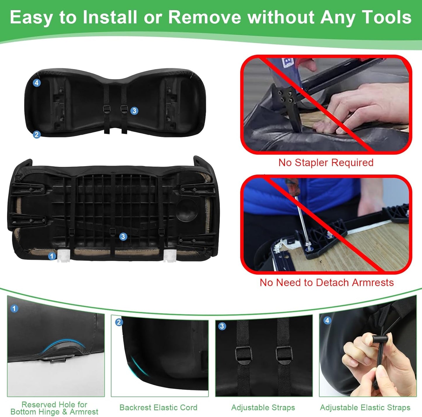 Yamaha Drive/G29 Seat Covers, Golf Cart Front Seat Covers for Yamaha 2007-2016 OEM Ordinary Seat, Thick Vinyl Leather Comfortable/Breathable, No Need Any Tools or Detaching Armrests