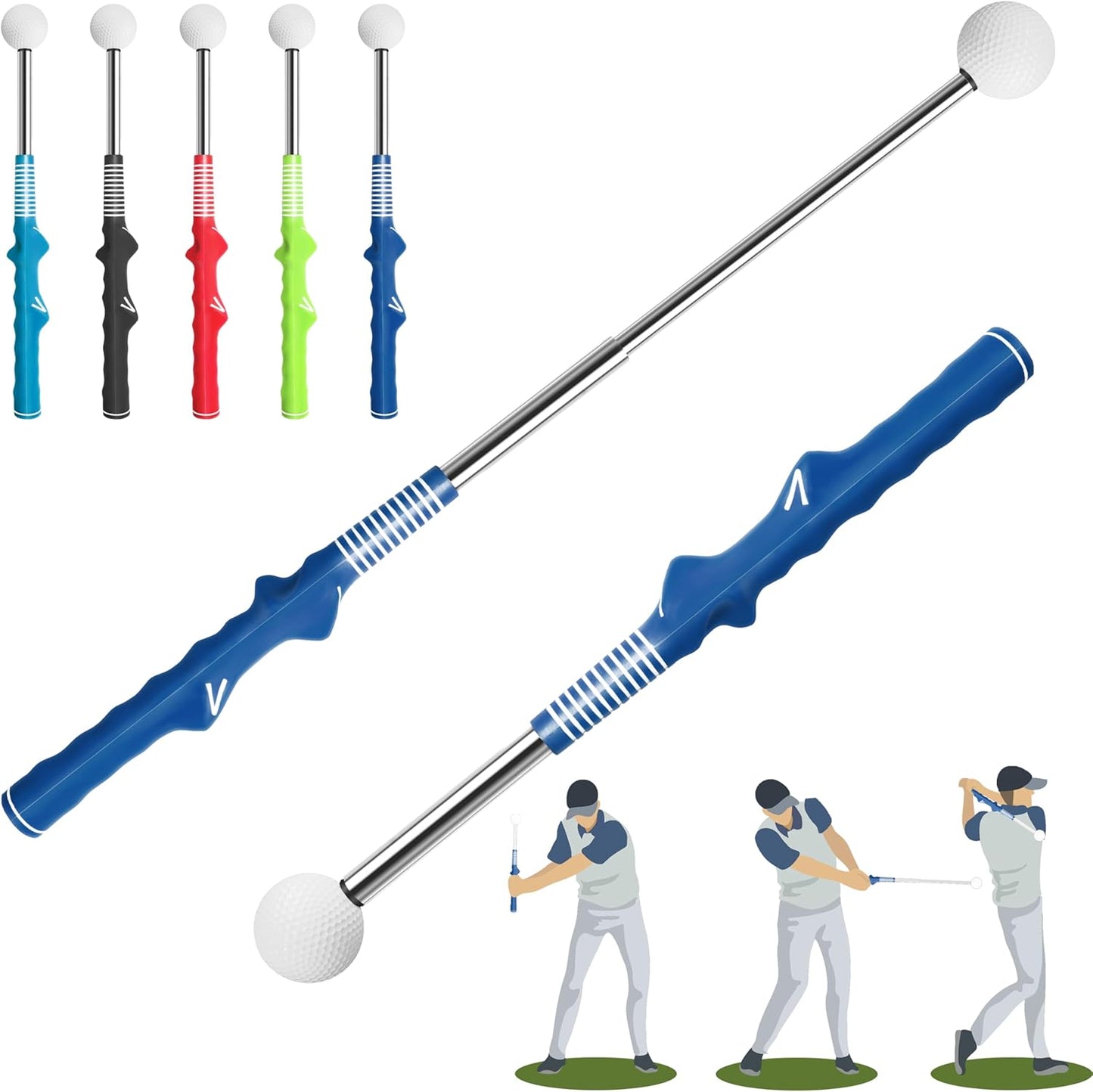 Retractable Golf Swing Training Aid:Golf Grip Trainer,Swing Trainer with Swing Sound Prompt,Feedback,for Beginners.Golf Accessories for Indoor Practice-Strength,Tempo Training.