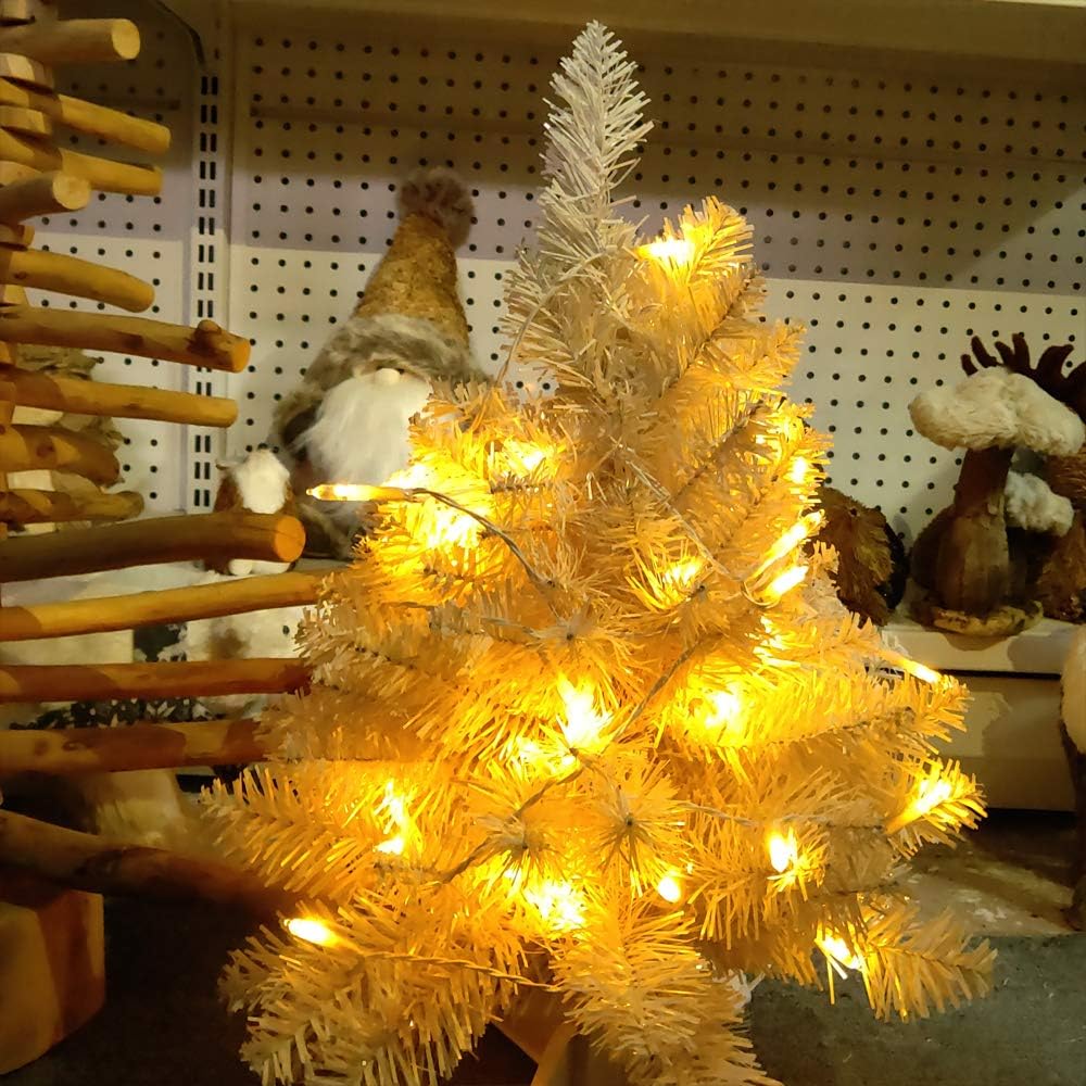 LED Mini Lights with Timer Christmas Lights 18ft 50 LED 8 Modes Battery Operated String Lights White Wire for Indoor Outdoor Wreath Wedding Party Garden Home Decor, Waterproof, Warm White