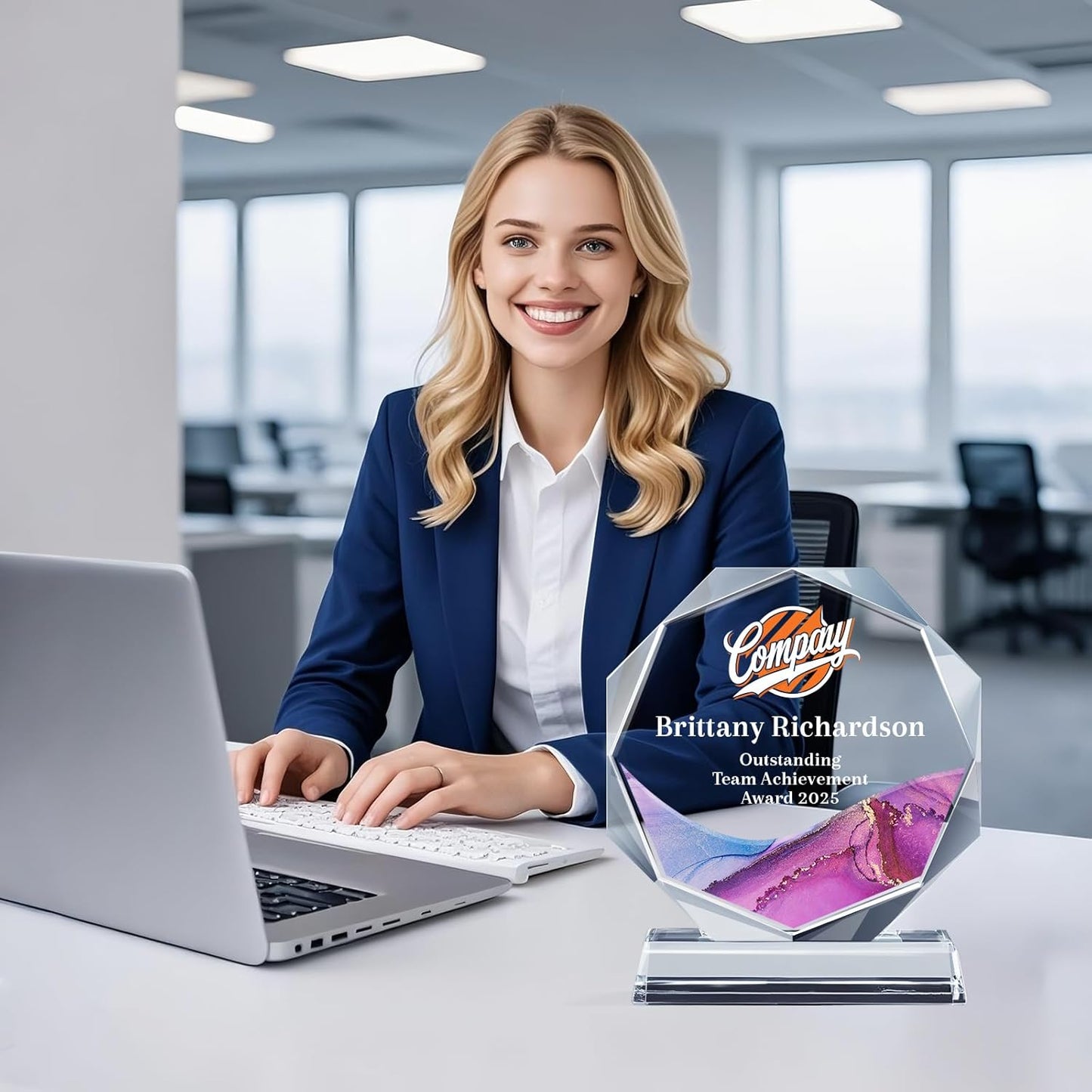 Personalized Crystal Trophy Award - Custom Plaque w/Engraved Text Logo - Employee Appreciation Gifts, Farewell Retirement Gifts - Custom Trophy and Employee Recognition Awards