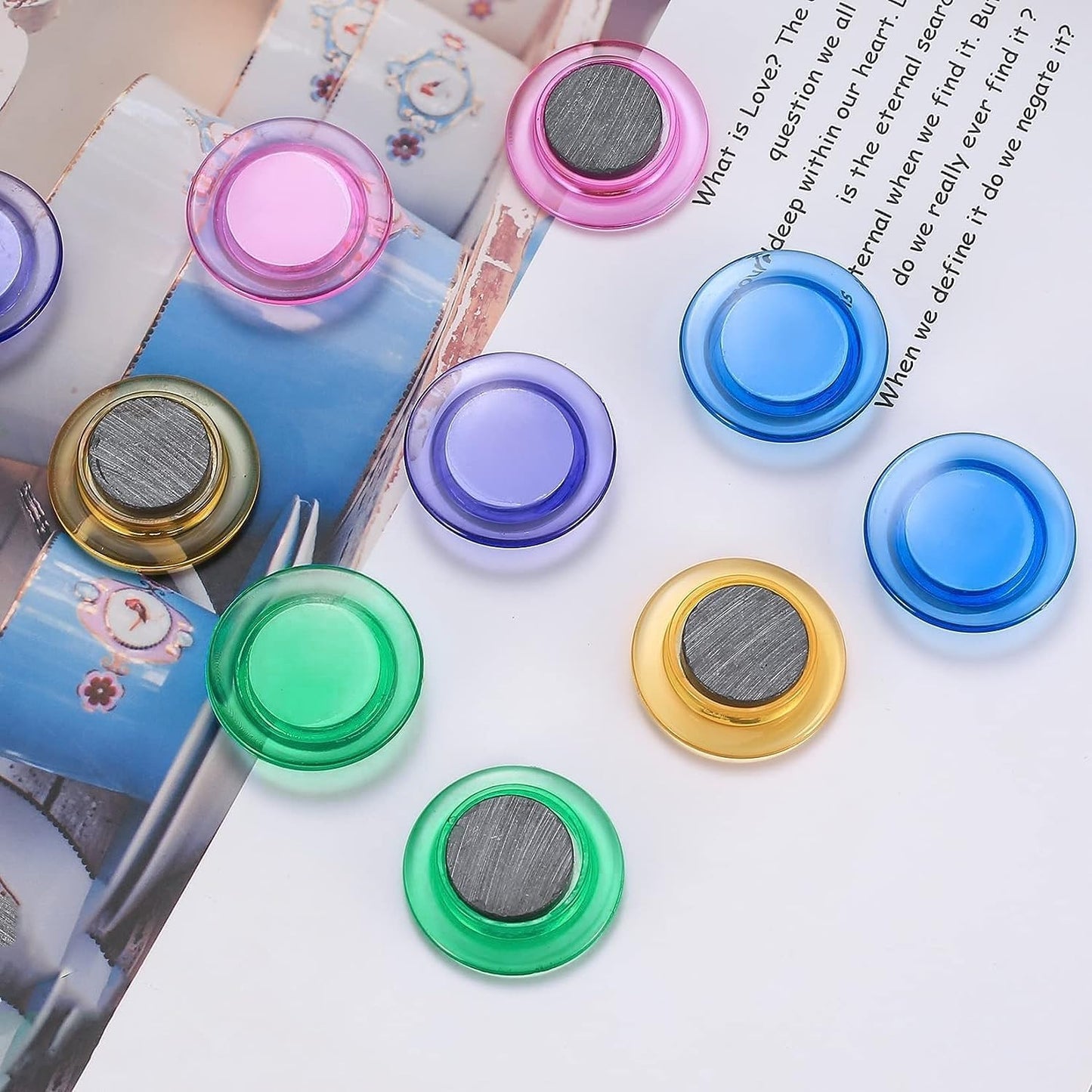 Qualsen Magnets for Whiteboard 50 Pcs, Round Fridge Magnets for Dry Board Decorative, Teacher Supplies for School, Classroom, Home, Office, Locker (5 Colors)