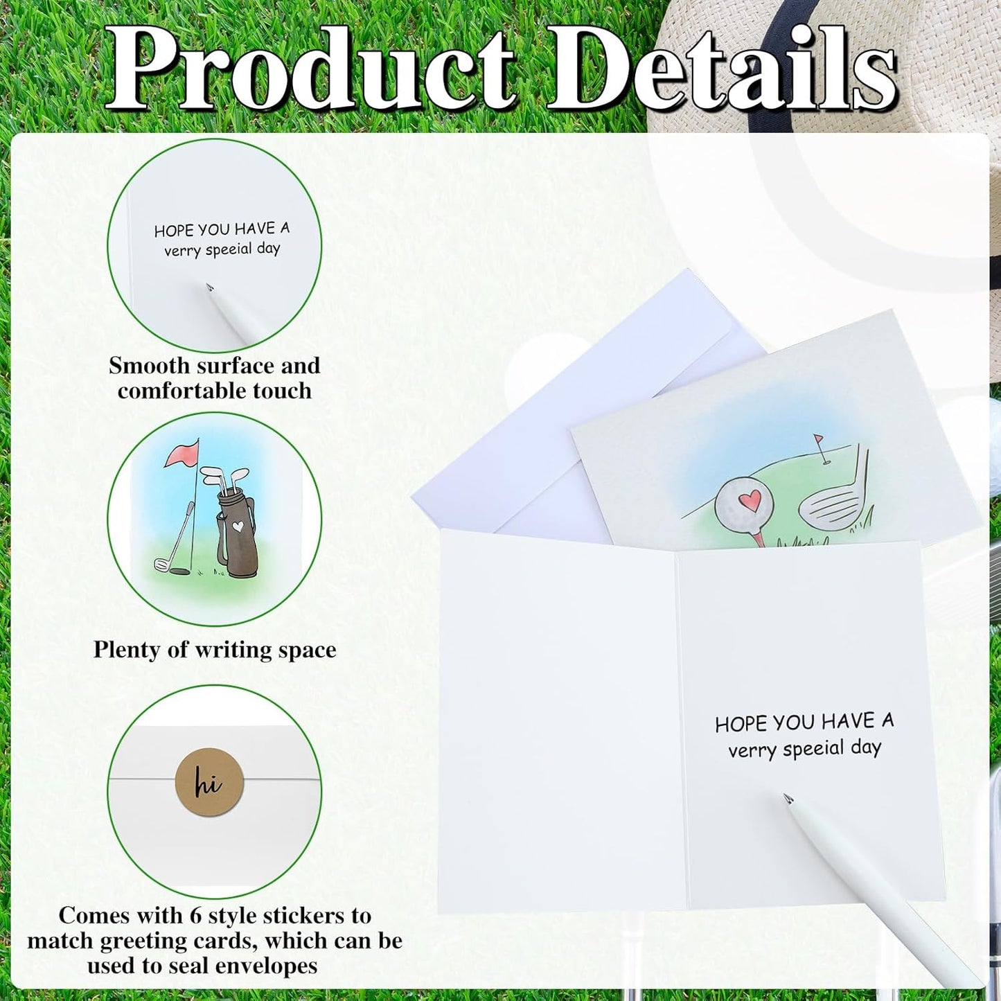 36 Pack Golf Cards Set Golf Love Greeting Cards with Envelopes and Sticker Seals for Him Gifts for Lovers Husband