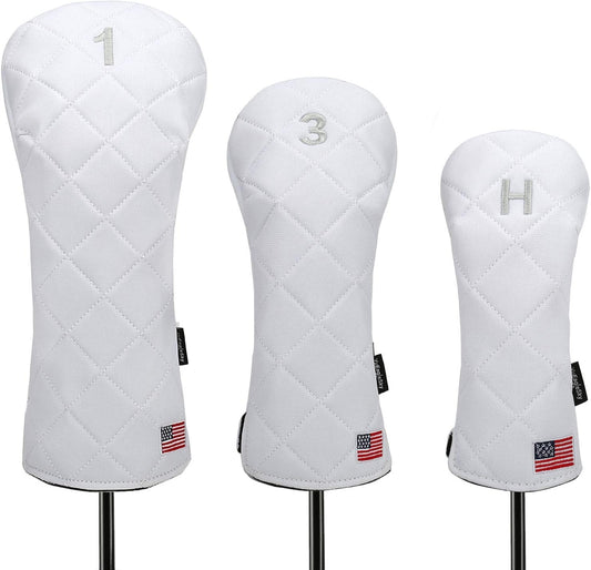 Golf Head Covers Driver Fairway #3#5 Hybrid USA Flag for Club Men Women, (Black or White)