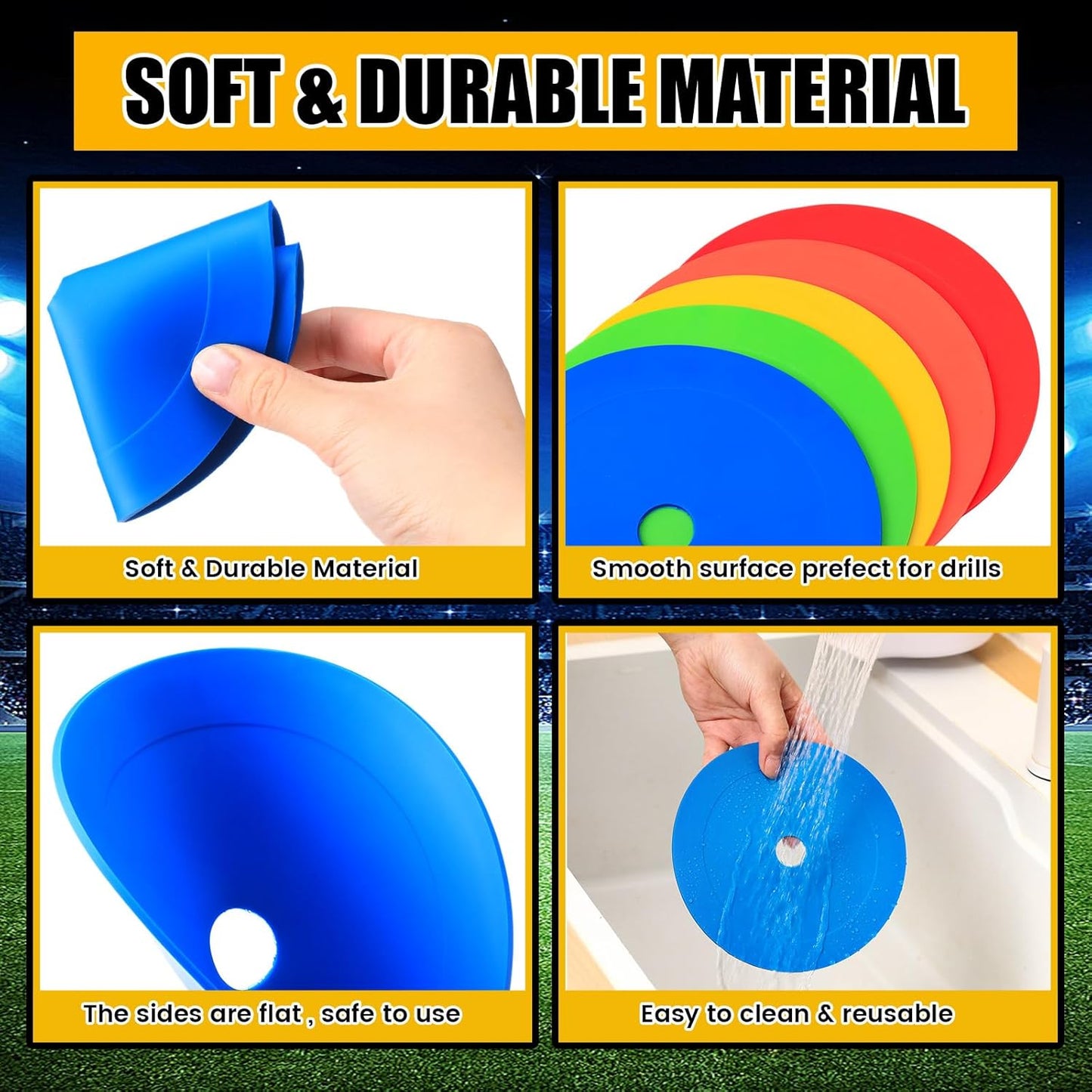 6 inch Flat Cones Spot Markers Non-Skid Floor Hole Soccer Cones Field Court Spot Markers Flat Discs Soccer Training Equipment for Football Sports Speed Agility Practice