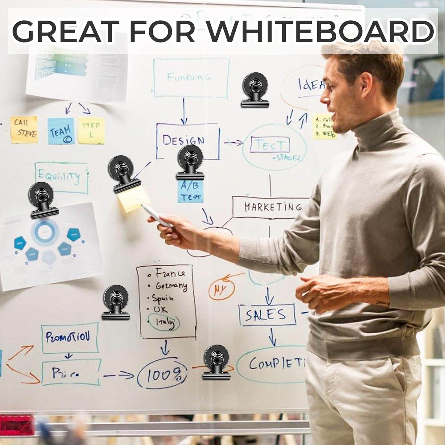 60 Pack Fridge Magnets Refrigerator Magnets, Black Magnetic Clips Whiteboard Magnets, Magnetic Clips Heavy Duty, Clips Magnet for Photo Displays, Home, Office, Classroom