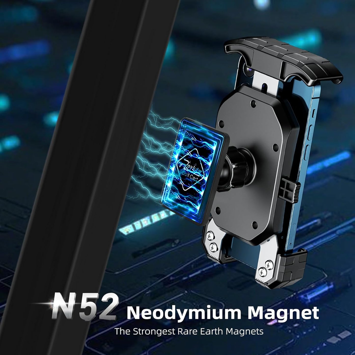 Roykaw Golf Cart Magnetic Phone Holder Mount Ultra-Strong Magnet?Compatible with EZGO/Club Car/Yamaha Square Tube Golf Cart, Compatible with iPhone/Galaxy/Google Pixel?One-Hand Operation