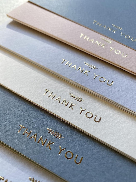 RUN2PRINT (36 Pack Thank You Cards With Envelopes & Foil Stickers - Elegant Dusty multicolored Emboss Gold Foil Pressed - Blank Notes Wedding, Bridal, Baby Shower, Business and Formal All Occasion Cards