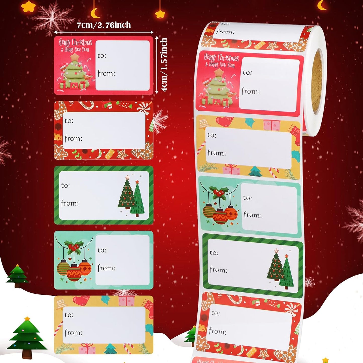 Outus 500 Pieces Christmas Tags Self Adhesive Gift Tags for Xmas Presents Christmas Name Labels Stickers for Wrapping Paper Festival Birthday Holiday Decor(Colorful Style,2.76 x 1.57 Inch)