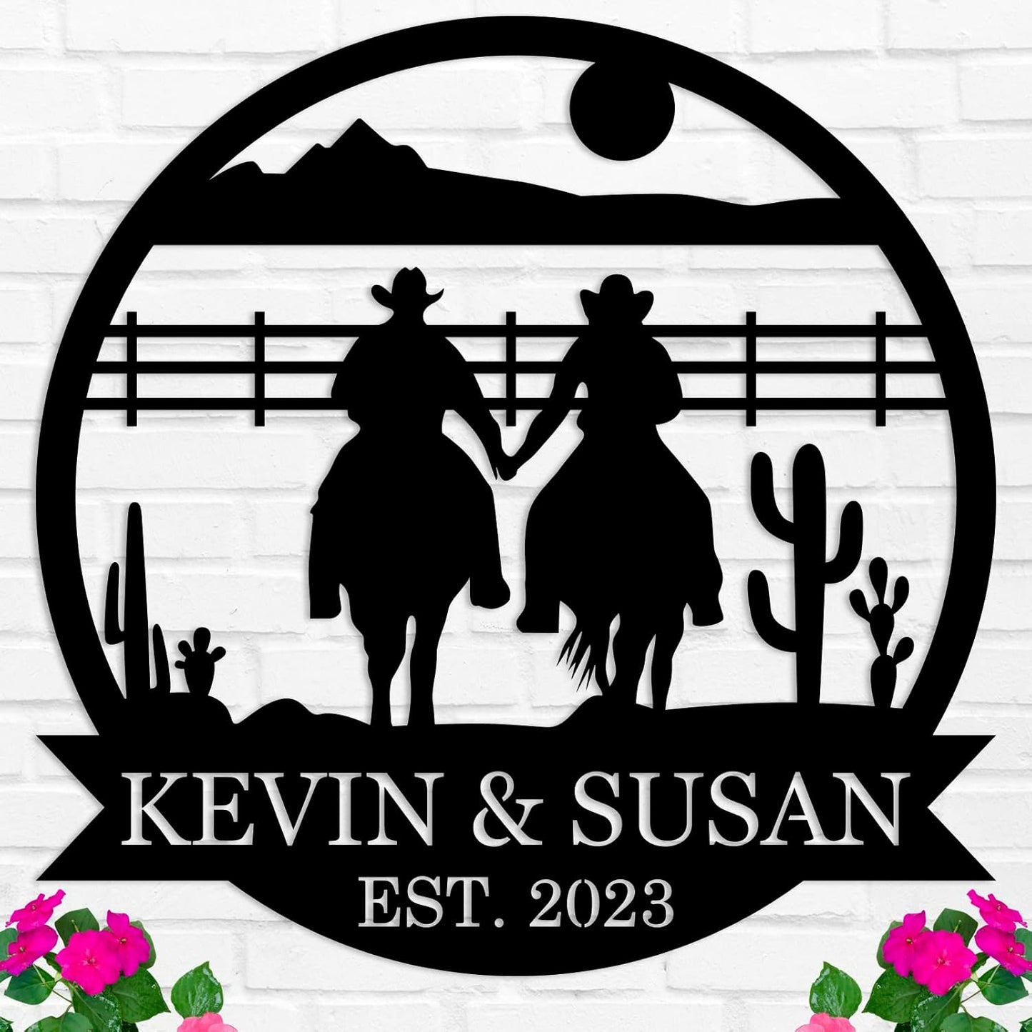 Custom Couple Cowboy Metal Wall Art, Personalized Cowboy and Cowgirl Couple Sign, Personalized Cowboy Name Sign, Cowboy Home Decor, Custom Gift for Couple, Birthday Gift