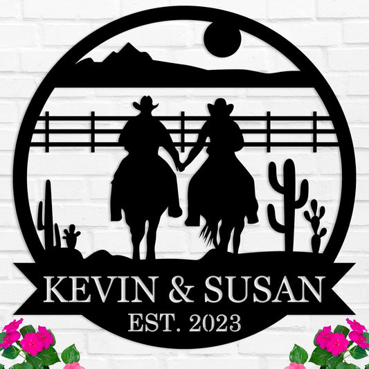 Custom Couple Cowboy Metal Wall Art, Personalized Cowboy and Cowgirl Couple Sign, Personalized Cowboy Name Sign, Cowboy Home Decor, Custom Gift for Couple, Birthday Gift