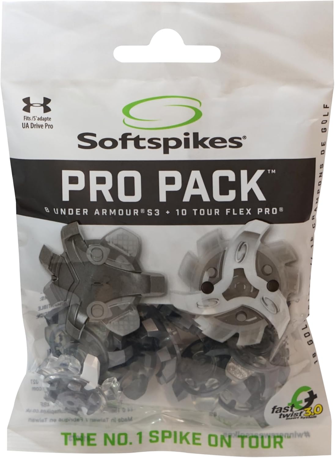 SoftSpikes Under Armour S3/Tour Flex Pro Pack - 18 Count, Silver/White