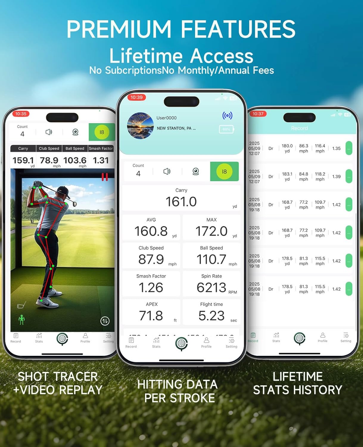Portable Golf Launch Monitor, Simulators for Home & Training, Mobile Launch Monitor for Golf Swing Analysis, Tracker & Swing Analyzer, Indoor Outdoor Use, Up to 10 Hours Battery Life.