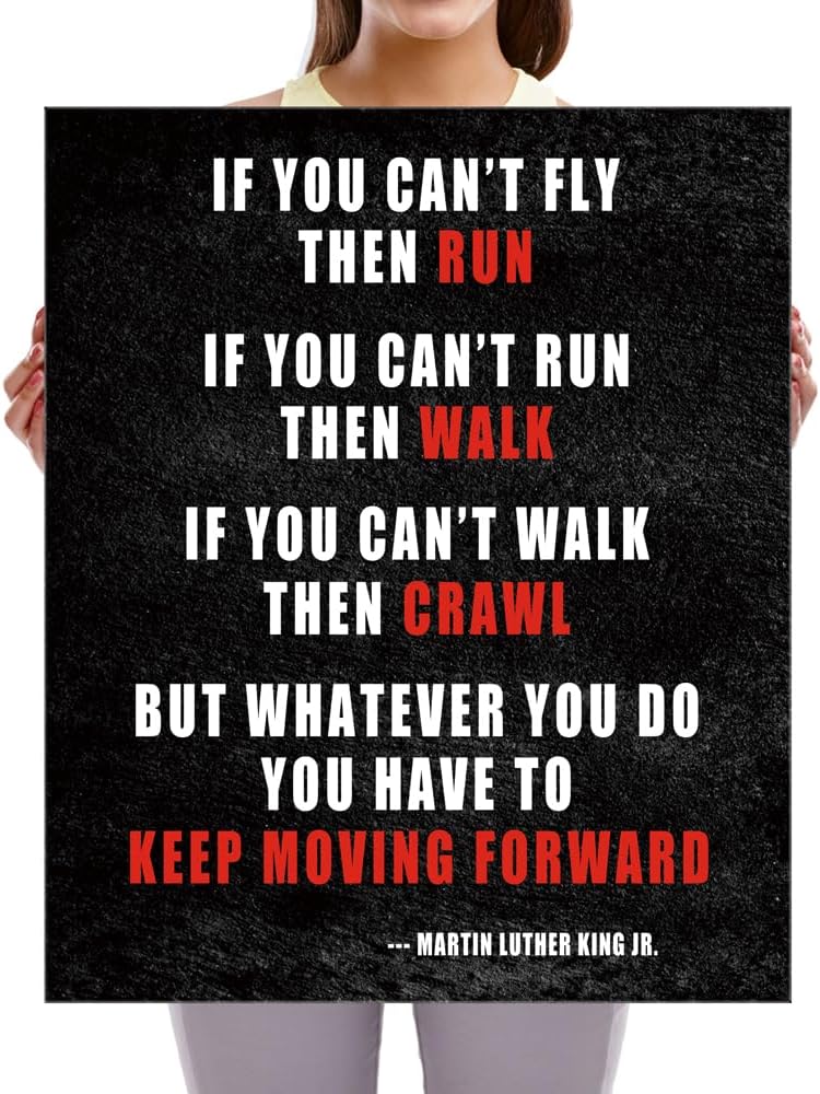 Pyradecor Keep Moving Forward Motivational Classroom Positive Quotes Inspirational Poster Canvas Prints Wall Art for Office Living Room Home Decorations
