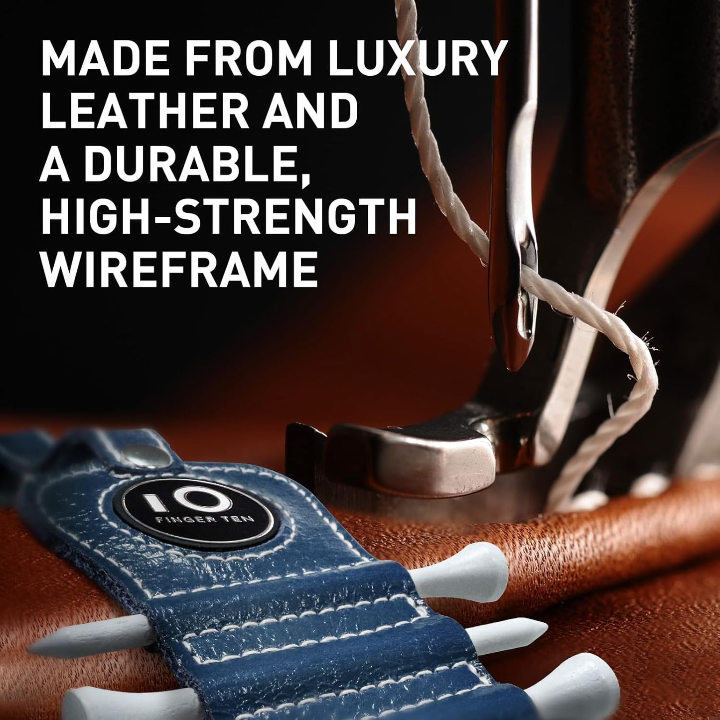 FINGER TEN Golf Tee Holder with Ball Marker and 4 Pcs Wood Tees Value 1/2 Pack, Luxury Leather Gift Hook to Golf Bag Belt Clip