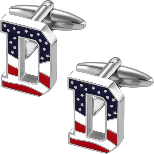 AMITER Initial Cufflinks for Men, American Flag Pattern Cuff Links Men's Shirt Studs Suit Accessories Gift