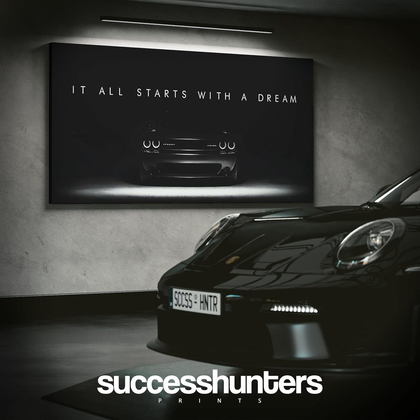 Motivational Wall Art for Office, Super Car Art Canvas, Inspirational Automotive Decor for Challenger Sportscar Lovers, Motivational Wall Decor for Office and Home, Inspiring Car Poster (30 X 15 in)