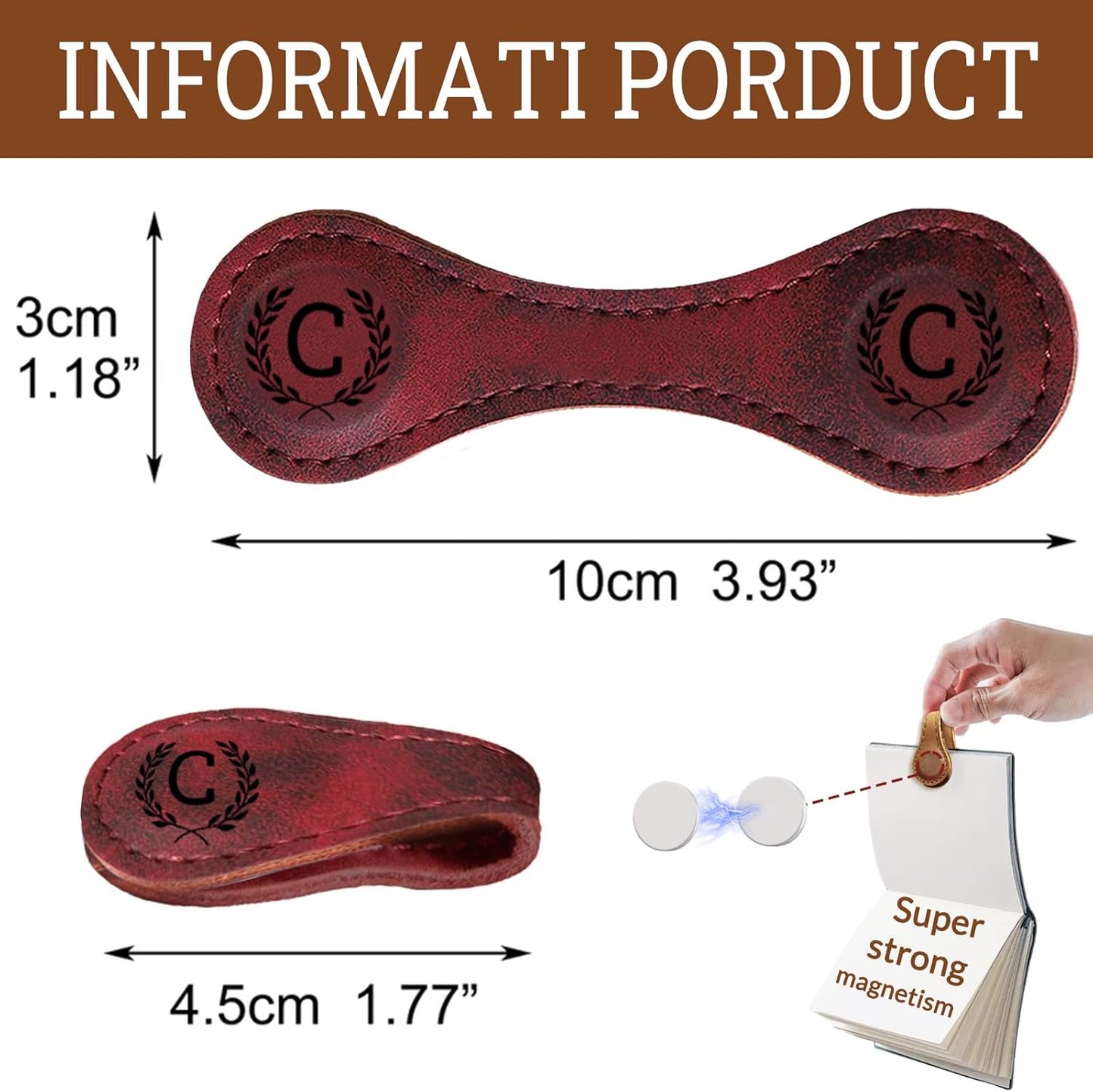 Personalized Magnetic Leather Bookmark - 26 Letters Vintage Engraved Book Marks,Custom Bookmark with Initial,Bookmarks for Women,Reading,Book Lovers (Red, X)