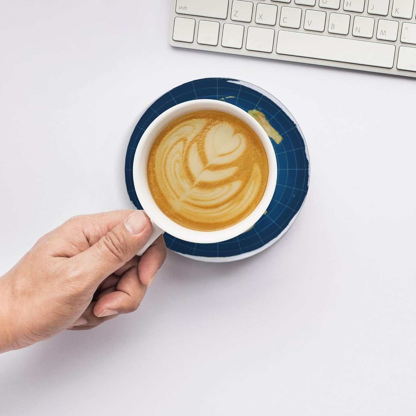 Flat Earth Map Model Coasters for Drinks Set of 4, Absorbent Ceramic Drink Coasters for Coffee Table Wooden Table Cup Bar, 4 Inches