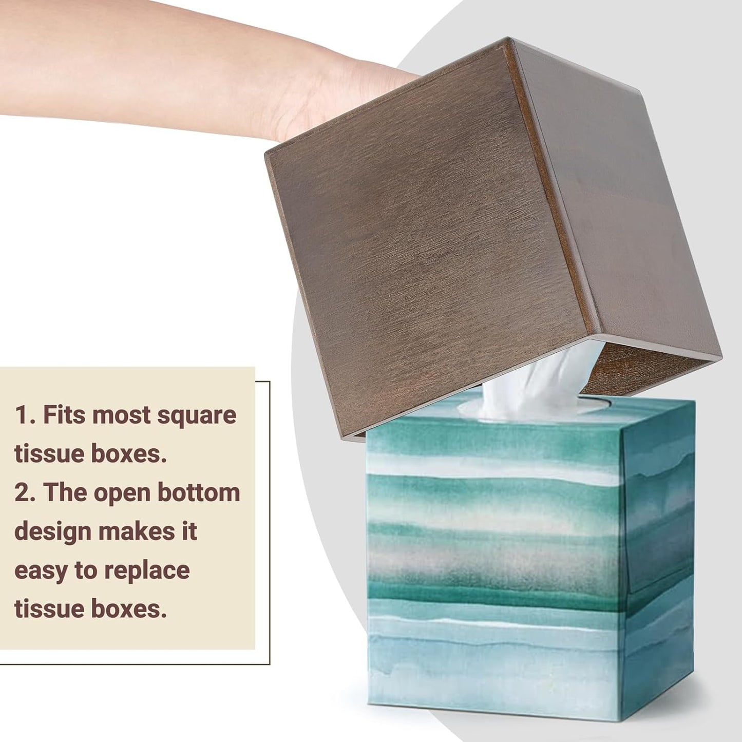 Mkono Tissue Box Cover Square Open-Bottom Wood Tissue Box Holder Decorative Facial Cube Organizer Modern Farmhouse Decor for Bathroom Bedroom Dresser Living Room Office Dorm, Dark Brown