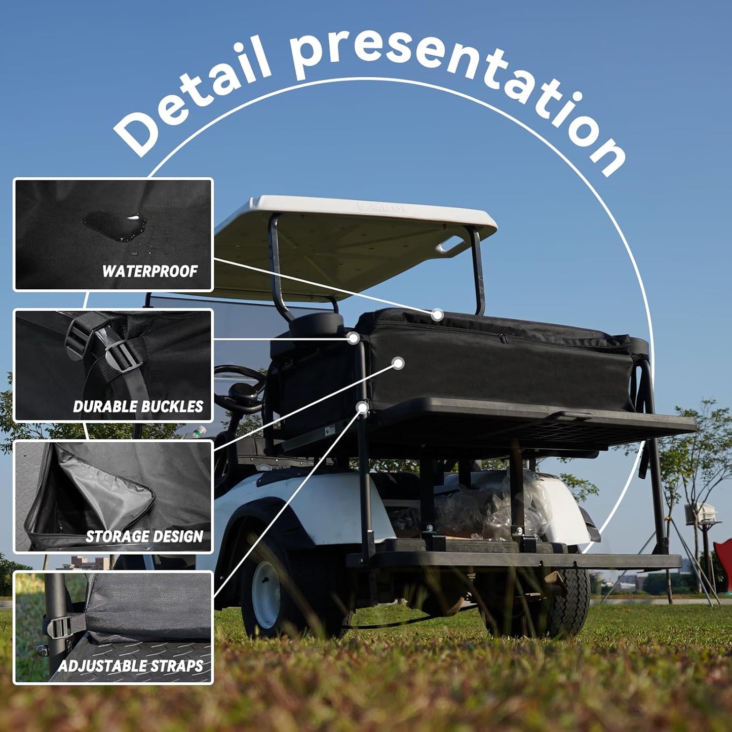 Golf Cart Storage Organizer, Sturdy Golf Cart Trunk Organizer, Collapsible for Yamaha,Club Car, EZGO Golf Cart, Pickup Truck Bed, Van, Adjustable Securing Straps, Foldable Cover Black