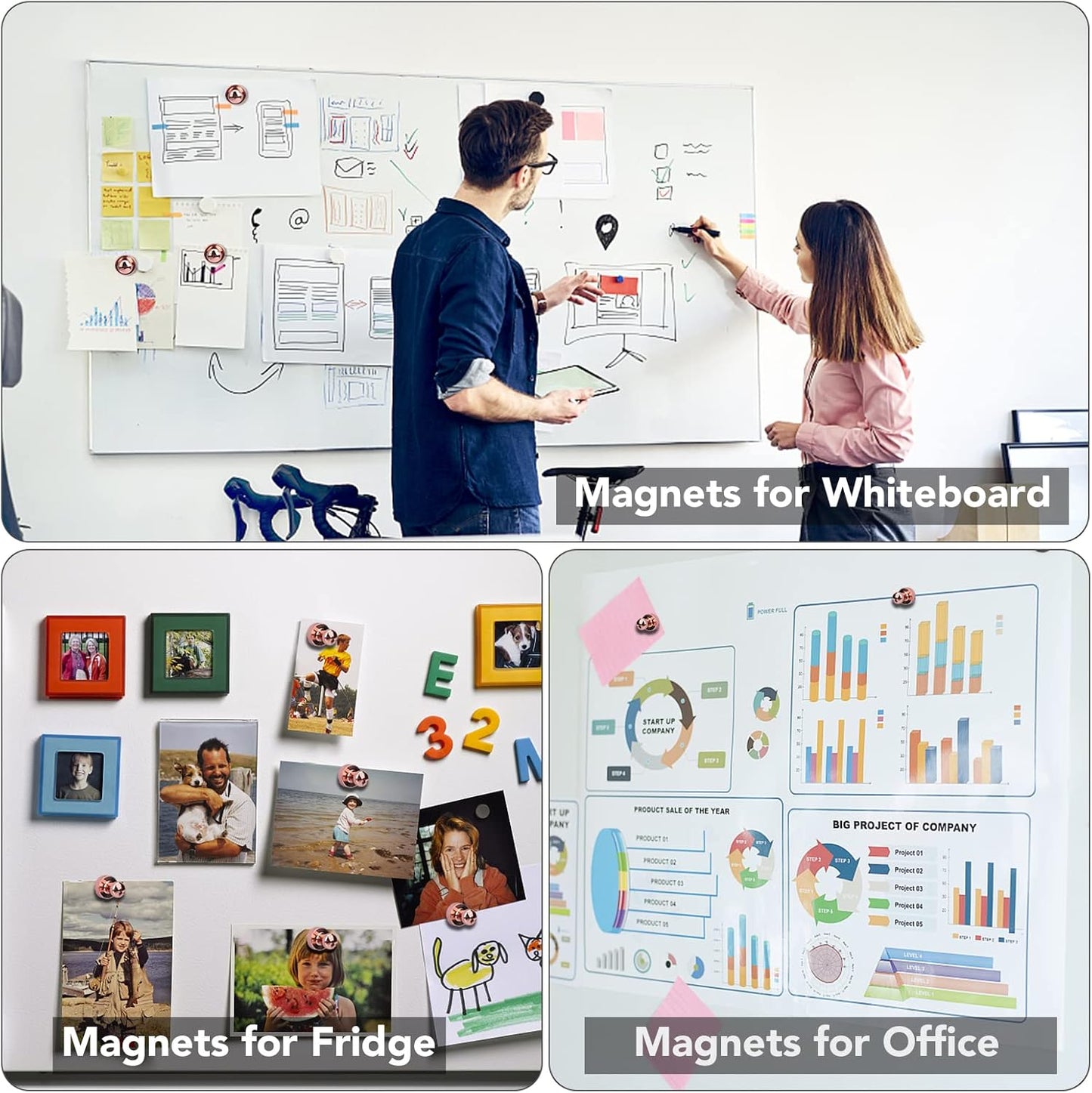 LOVIMAG Fridge Magnets 20Pcs Refrigerator Whiteboard Small Strong Magnet Classroom Kitchen Accessories Decorative Locker Set Decor Must Haves Office Calendar Refrigerador Magnetic Cute Rose Gold