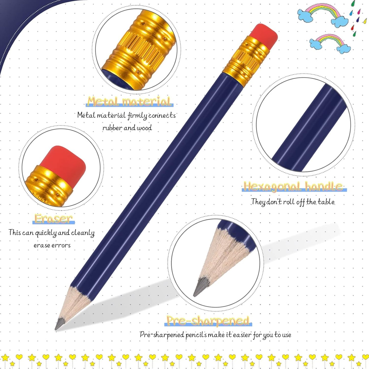 Zonon 48 Pieces Golf Pencils Mini Half Pencils with Eraser Short with Erasers Bulk Small for Kids HB Wedding Bridal School Office Writing Drawing Pocket(Navy Blue)