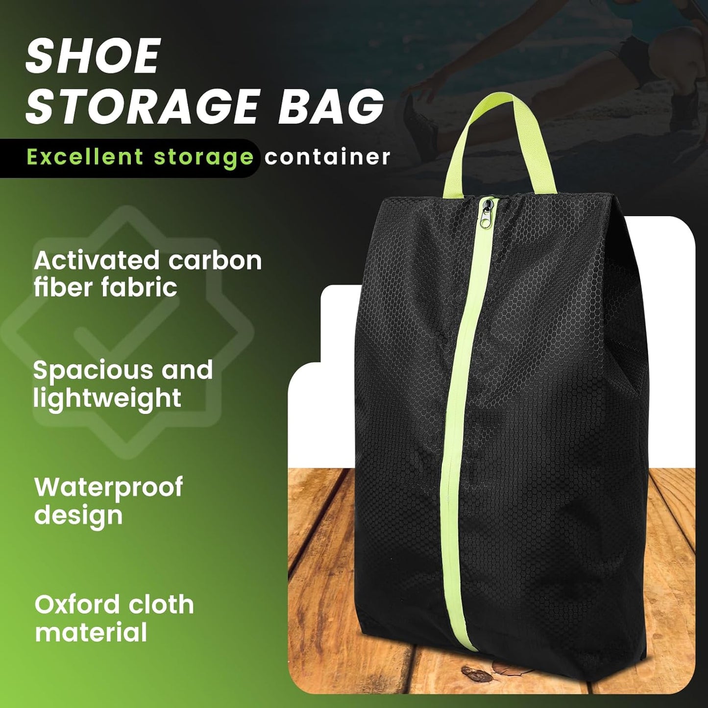 Smell Proof Shoe Bag for Travel, Gym Cleat Bags with Active Carbon Fabric, Water Resistant Odor Absorbing Golf Shoe Organizer for Sports Travel Work, Black