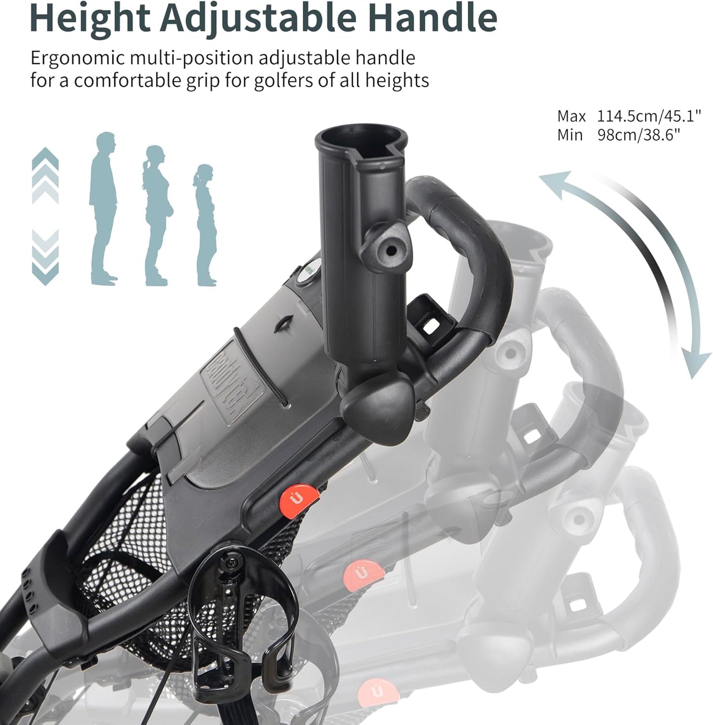 CaddyTek 4 Wheel Golf Push Cart - Caddycruiser One Version 8 1-Click Folding Trolley - Lightweight, Compact Pull Caddy Cart, Easy to Open