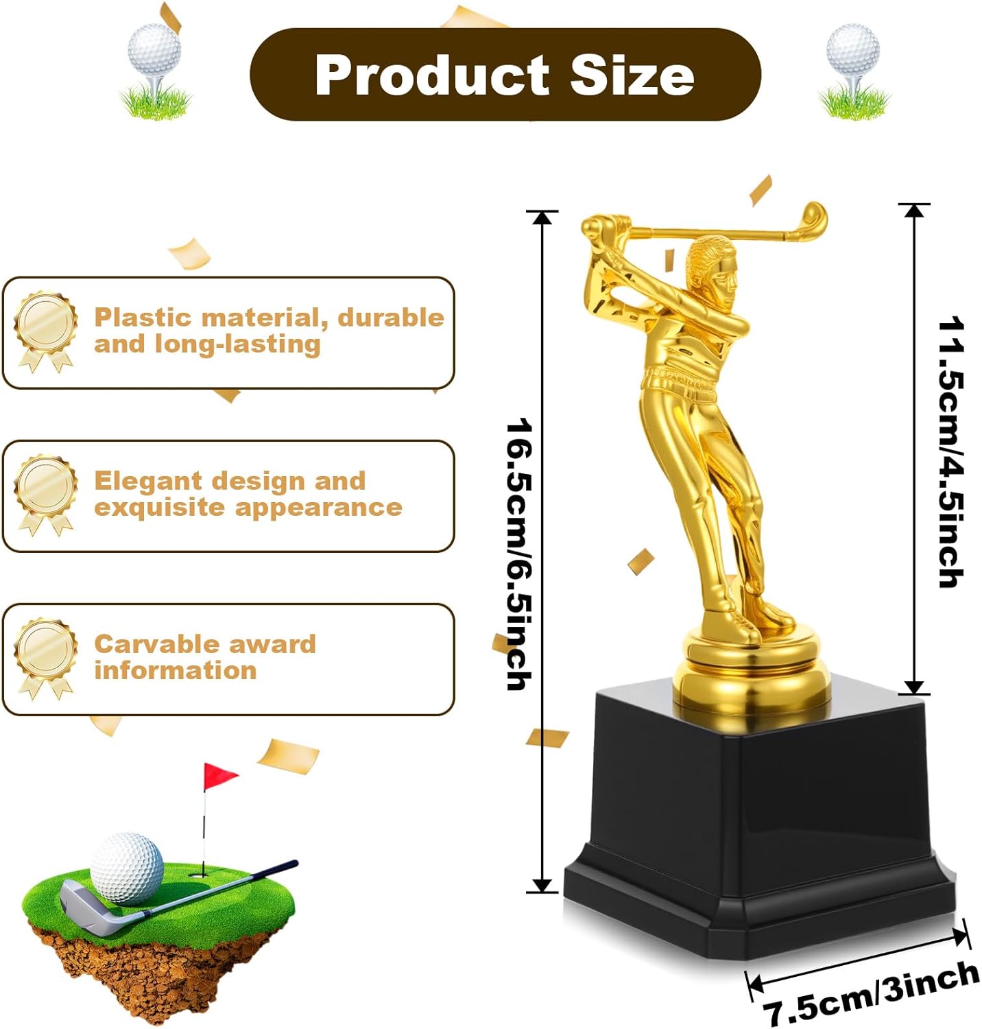 4 Pack Golf Trophy 6.7 x 3 Inch Gold Golfer Award Trophy Bulk Plastic Golfing Cup for Adults Reward Party Prop Golf Tournaments Competitions