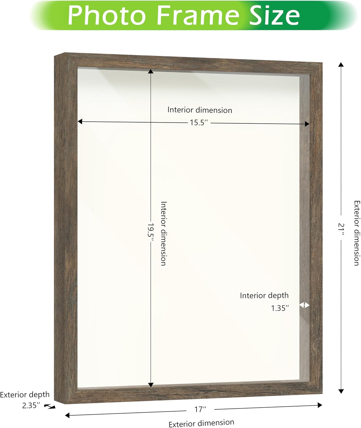 FrameWorks 16x20 Driftwood Wooden Shadow Box Frame – Soft Felt Back, Tempered Glass, and Included Elegant White Ball Push Pins