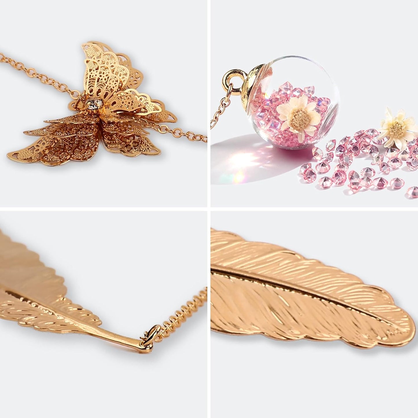 Metal Feather Bookmark with Butterfly Charm – Christmas Gifts for Women, Teachers & Book Lovers – Stocking Stuffers, Secret Santa, Birthday & Holiday Gift Box