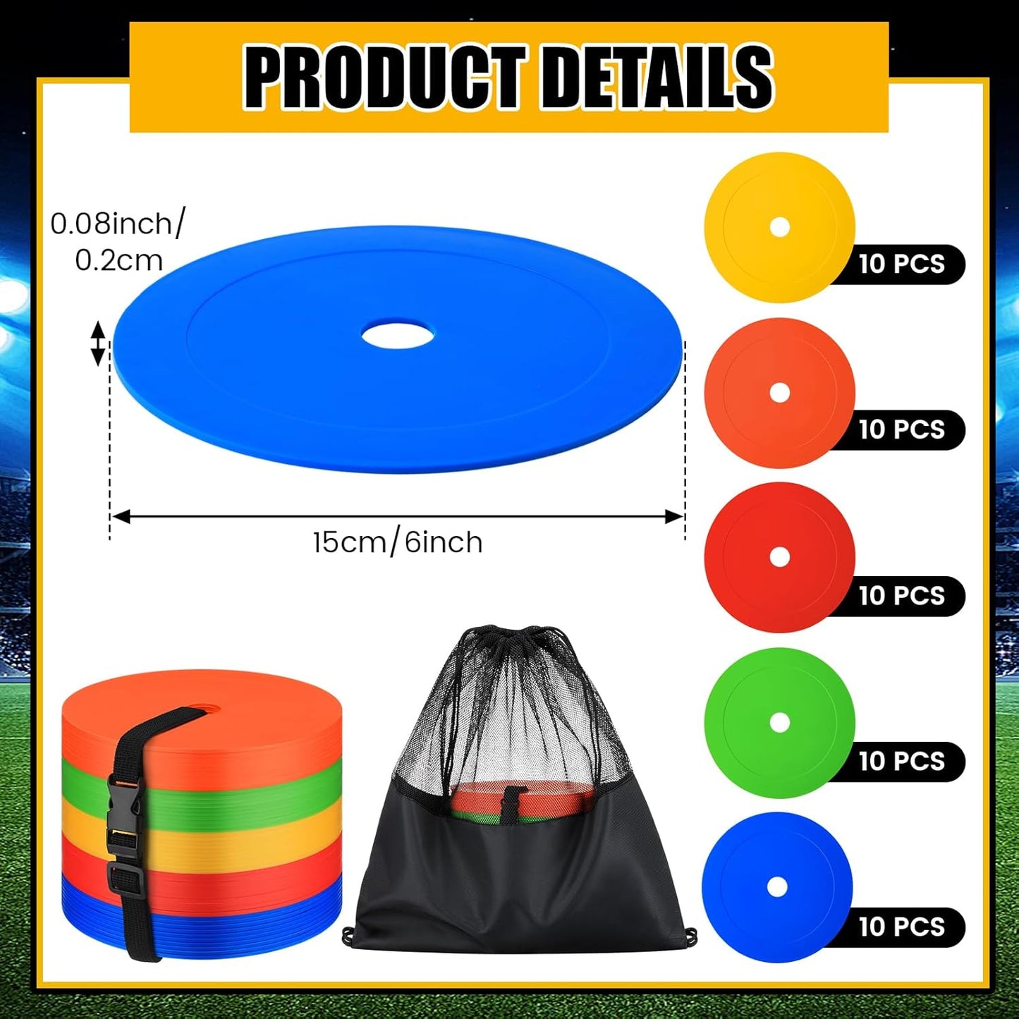 6 inch Flat Cones Spot Markers Non-Skid Floor Hole Soccer Cones Field Court Spot Markers Flat Discs Soccer Training Equipment for Football Sports Speed Agility Practice