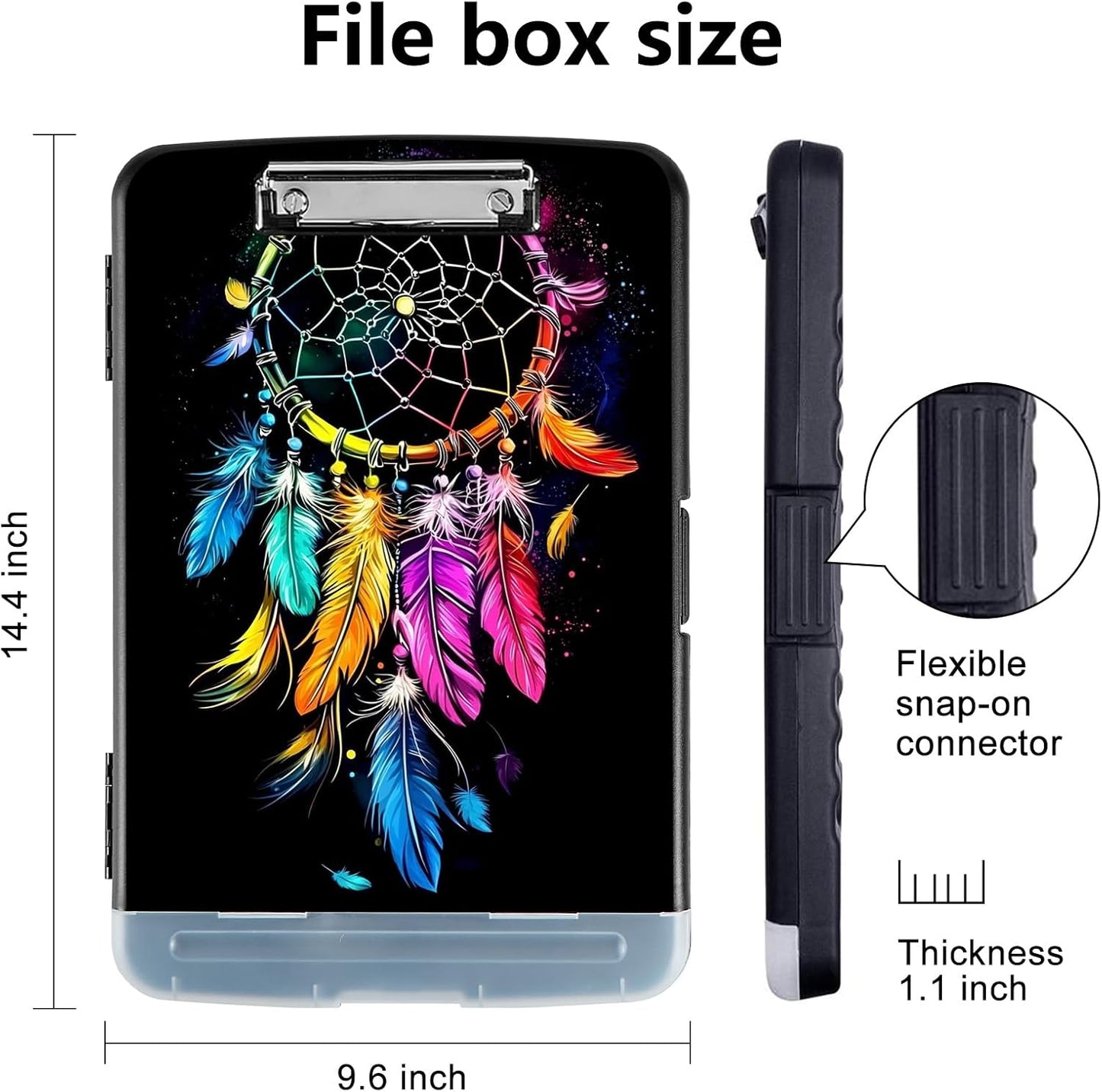 Clipboard with Storage - Large Capacity,Nursing Clipboard with Pen Holder,Heavy Duty,Plastic Side-Opening Folder for Teacher,Nurse - Dream Catcher